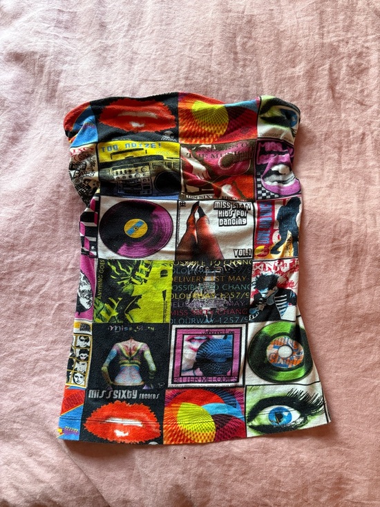 Miss Sixty Tops - Rare Vintage Miss Sixty Multicolor Graphic Patchwork Tube Top